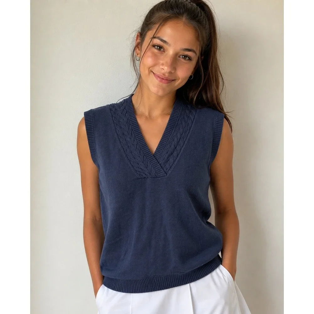 Alulr Knit Sweater Golf Vest Preppy Golf‎ Country Club Tennis Pickleball Sporty